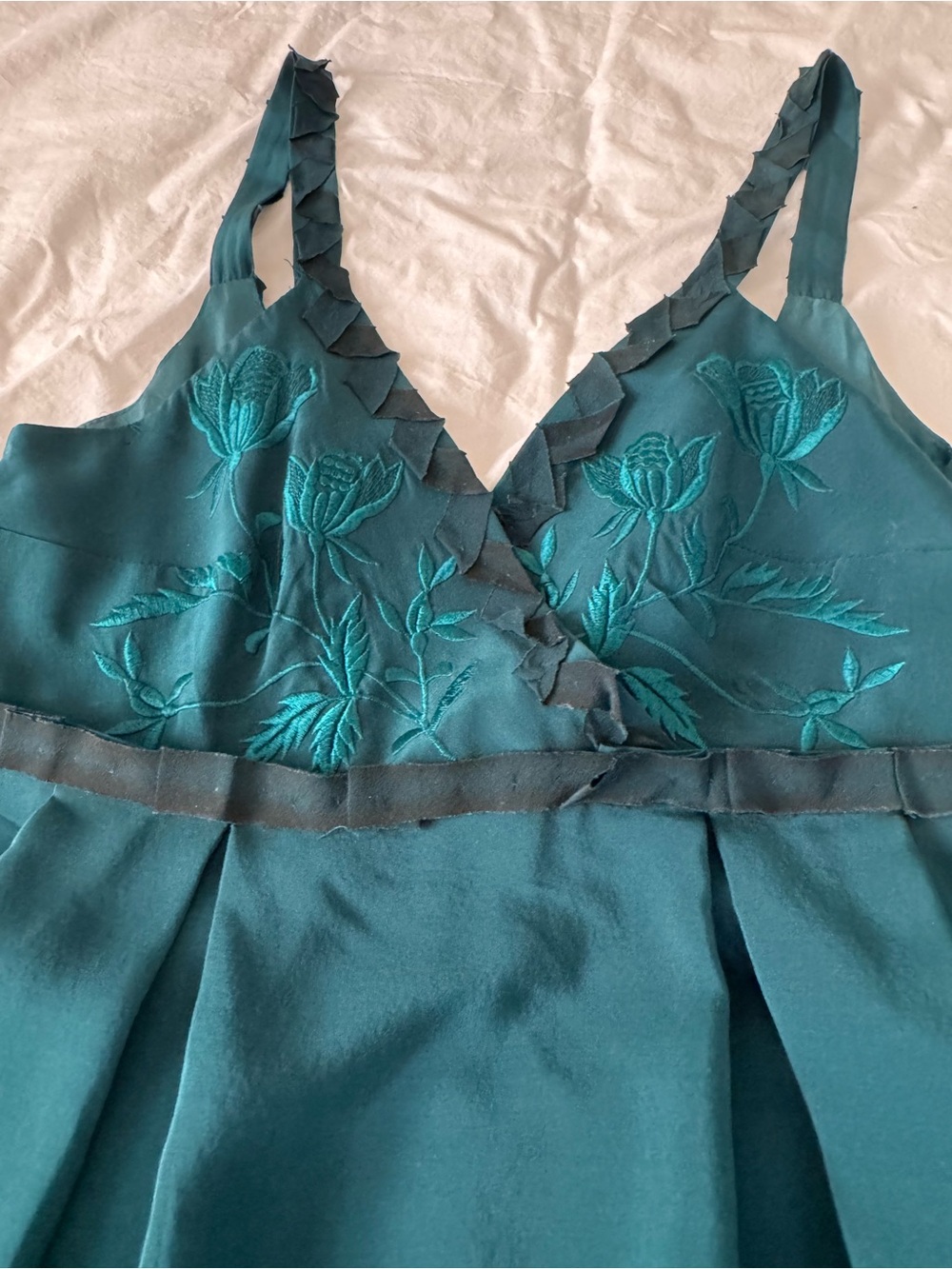 Sue Wong Teal Embroidered V-Neck Midi Dress - Picture 5 of 11